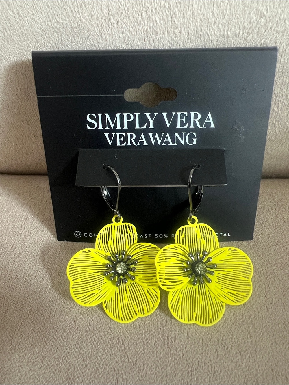 NWT Simply Vera Vera Wang Neon Yellow Floral Drop Earrings